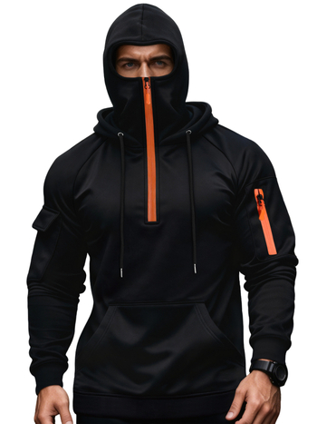 Мъжки флийсов суитшърт с качулка, тесен силует, 100% полиестрова флийс тъкан, джобове с триизмерни патч джобове, за зимата