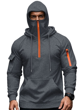 Мъжки флийсов суитшърт с качулка, тесен силует, 100% полиестрова флийс тъкан, джобове с триизмерни патч джобове, за зимата