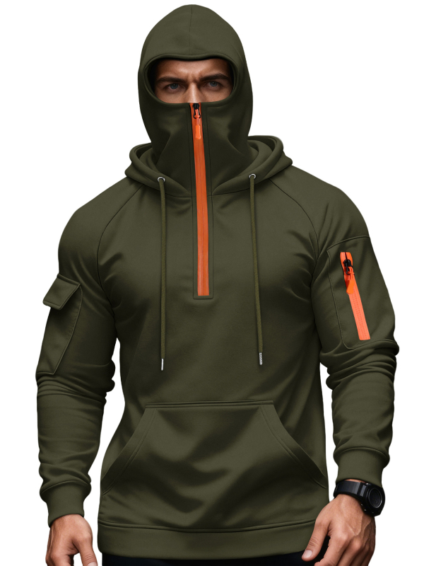 Мъжки флийсов суитшърт с качулка, тесен силует, 100% полиестрова флийс тъкан, джобове с триизмерни патч джобове, за зимата
