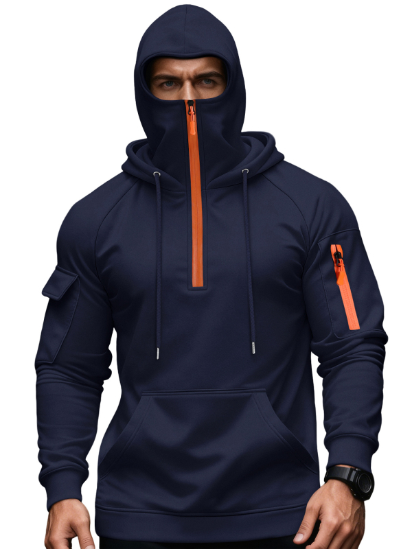 Мъжки флийсов суитшърт с качулка, тесен силует, 100% полиестрова флийс тъкан, джобове с триизмерни патч джобове, за зимата