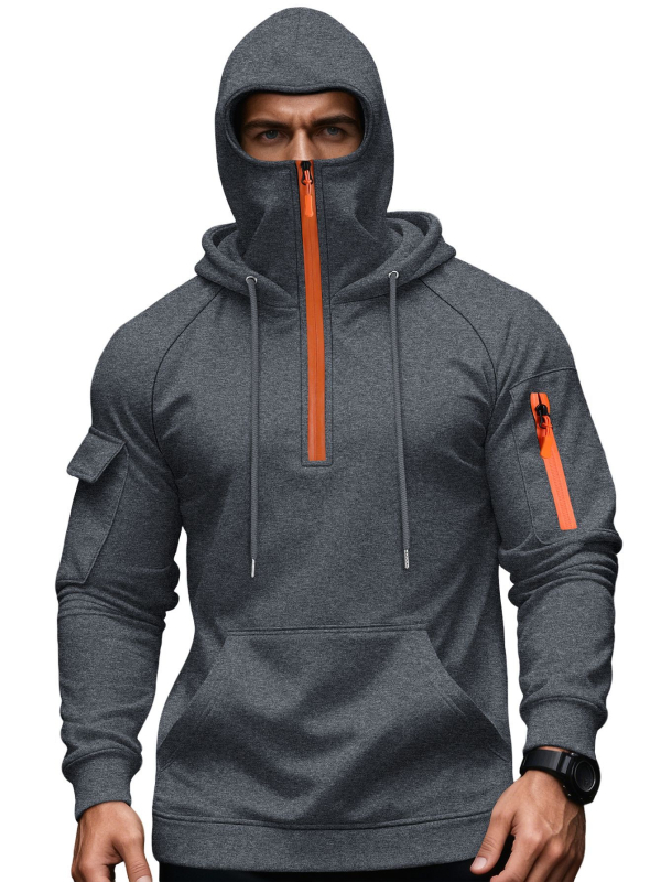 Мъжки флийсов суитшърт с качулка, тесен силует, 100% полиестрова флийс тъкан, джобове с триизмерни патч джобове, за зимата