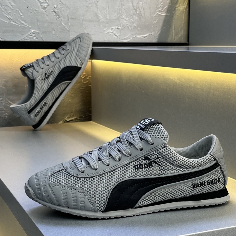 Férfi sportcipő mesh felsőrésszel, kerek orrú, fűzős, alacsony profilú, injection-molded talp