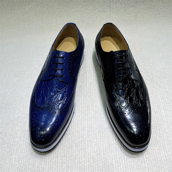 Мъжки дерби обувки от кожа с дебела подметка за повишаване на височината, горен слой телешка кожа, естествена кожа, остър нос, бизнес ежедневен стил