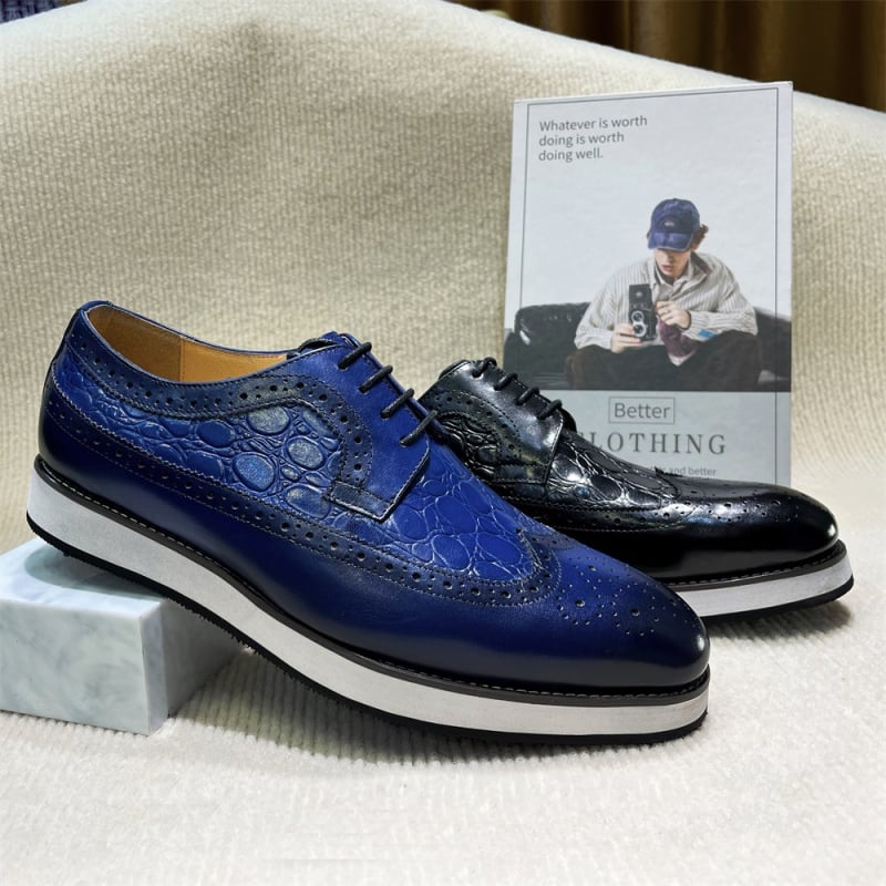 Мъжки дерби обувки от кожа с дебела подметка за повишаване на височината, горен слой телешка кожа, естествена кожа, остър нос, бизнес ежедневен стил