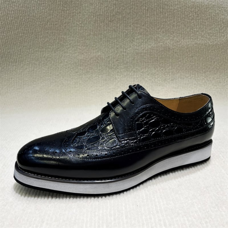 Мъжки дерби обувки от кожа с дебела подметка за повишаване на височината, горен слой телешка кожа, естествена кожа, остър нос, бизнес ежедневен стил