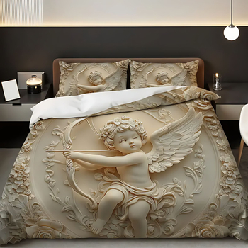 3-частен комплект завивка и калъфки – Angel Rose релефен дизайн, 3D дигитален печат, полиестер-памук, 90 г/м², персонализируем, скандинавски стил