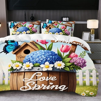 Комплект за завивка от три части с абстрактен принт | Brushed тъкане, Реактивен печат и боядисване, Смес полиестер-памук, Модерен минималистичен стил