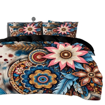 Комплект за завивка от три части с абстрактен принт | Brushed тъкане, Реактивен печат и боядисване, Смес полиестер-памук, Модерен минималистичен стил