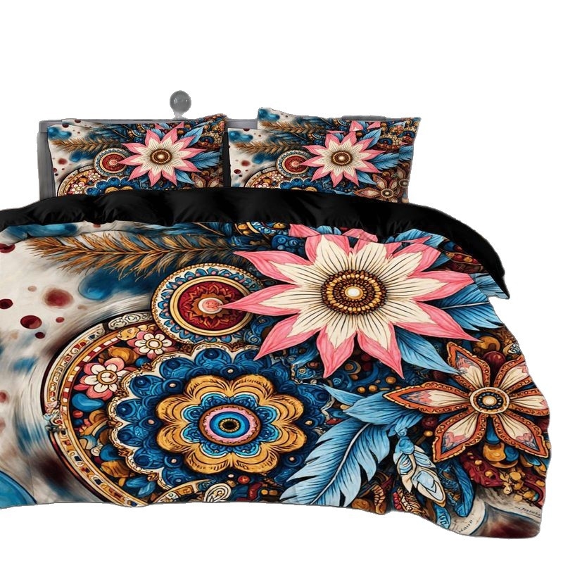 Комплект за завивка от три части с абстрактен принт | Brushed тъкане, Реактивен печат и боядисване, Смес полиестер-памук, Модерен минималистичен стил