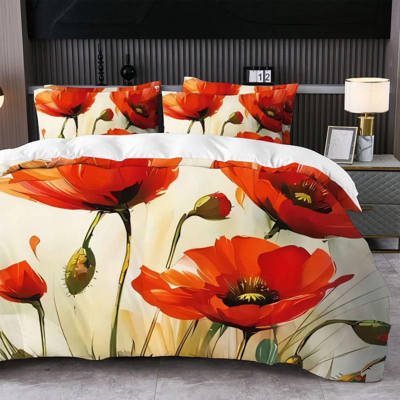 Комплект за завивка от три части с абстрактен принт | Brushed тъкане, Реактивен печат и боядисване, Смес полиестер-памук, Модерен минималистичен стил