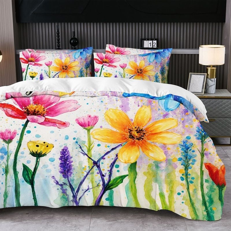 Комплект за завивка от три части с абстрактен принт | Brushed тъкане, Реактивен печат и боядисване, Смес полиестер-памук, Модерен минималистичен стил