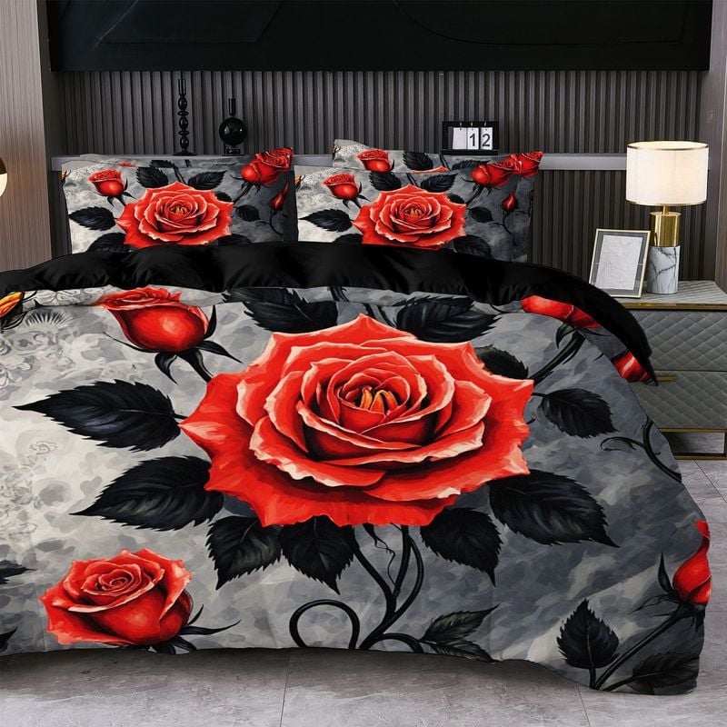 Комплект за завивка от три части с абстрактен принт | Brushed тъкане, Реактивен печат и боядисване, Смес полиестер-памук, Модерен минималистичен стил