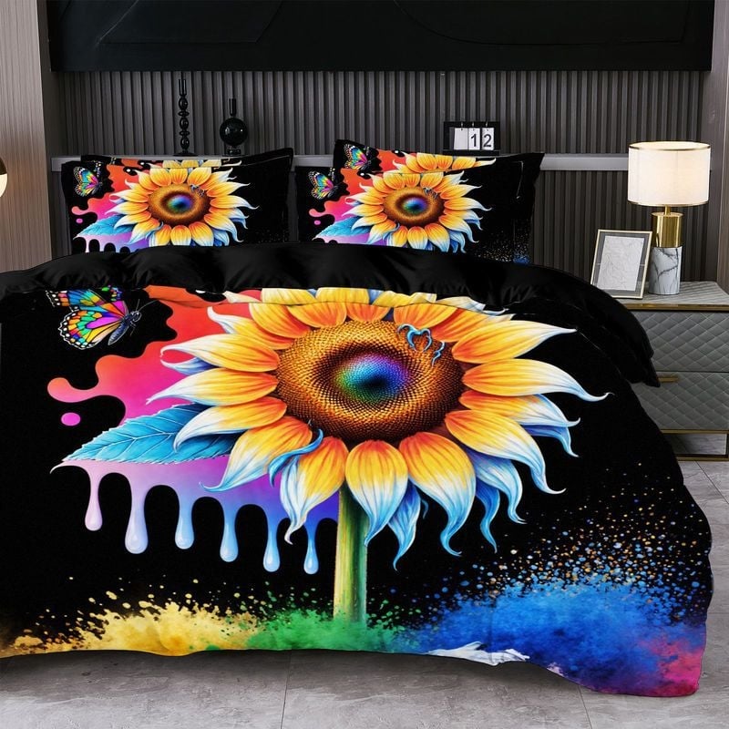 Комплект за завивка от три части с абстрактен принт | Brushed тъкане, Реактивен печат и боядисване, Смес полиестер-памук, Модерен минималистичен стил