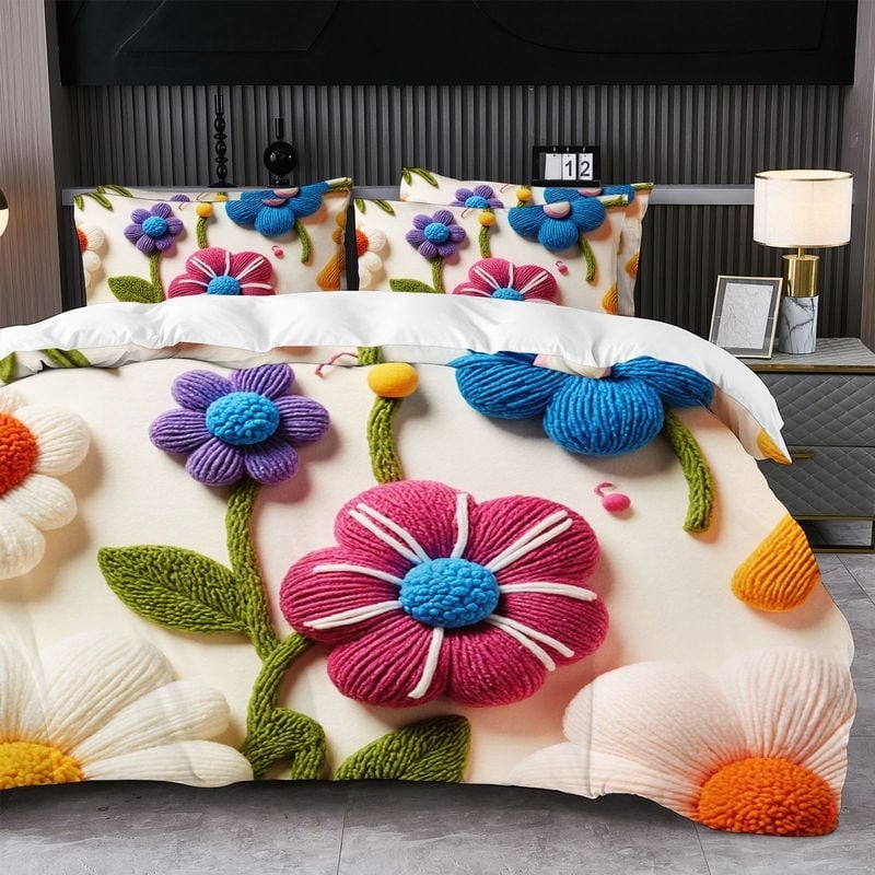 Комплект за завивка от три части с абстрактен принт | Brushed тъкане, Реактивен печат и боядисване, Смес полиестер-памук, Модерен минималистичен стил