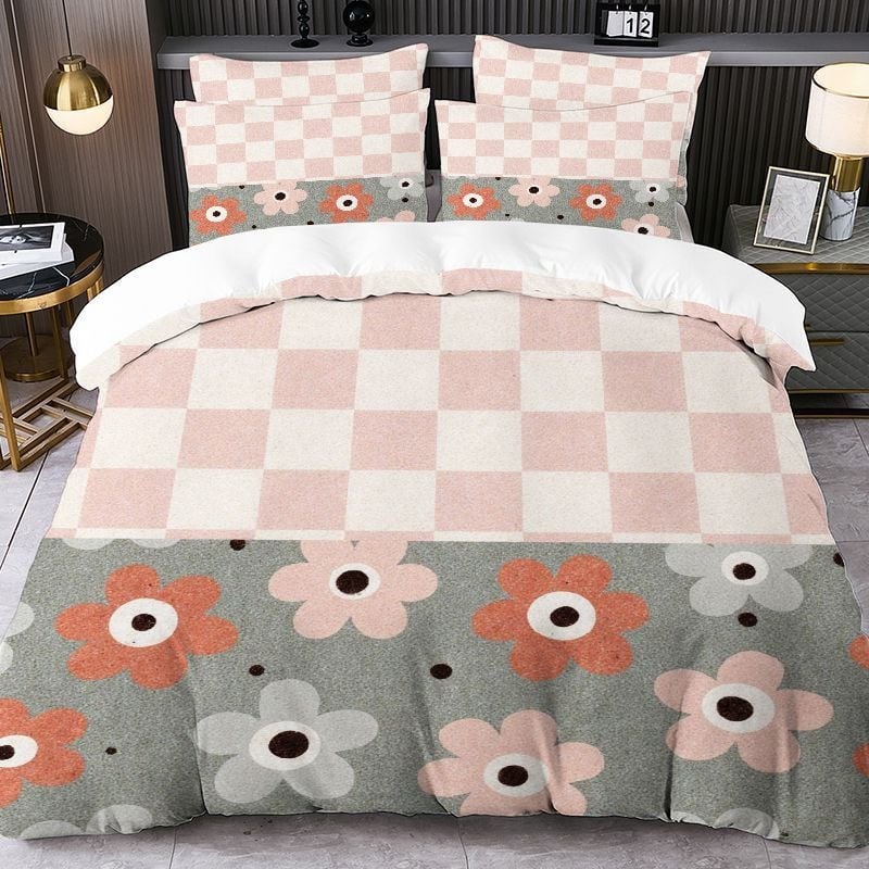 Комплект за завивка от три части с абстрактен принт | Brushed тъкане, Реактивен печат и боядисване, Смес полиестер-памук, Модерен минималистичен стил