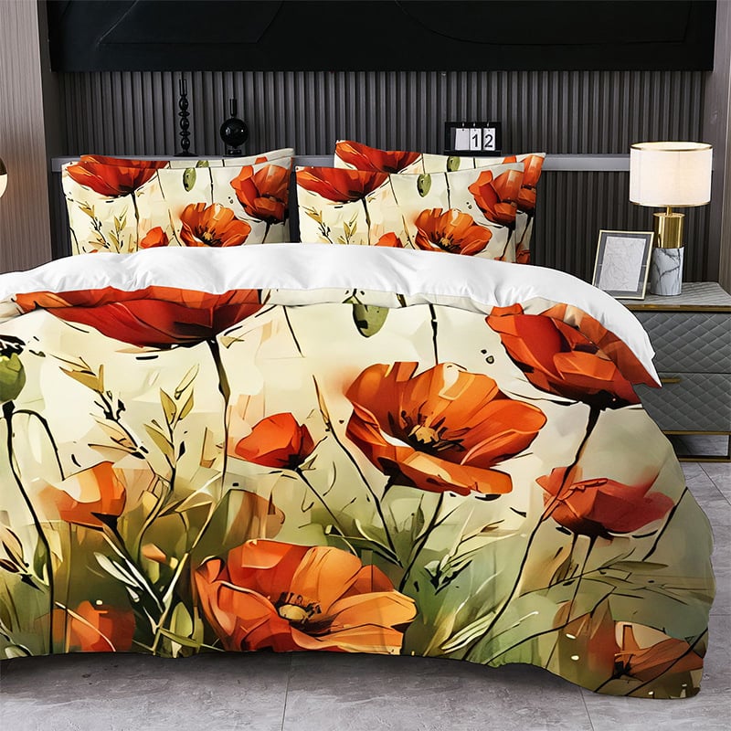 Комплект за завивка от три части с абстрактен принт | Brushed тъкане, Реактивен печат и боядисване, Смес полиестер-памук, Модерен минималистичен стил