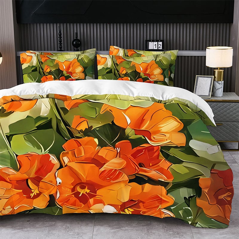 Комплект за завивка от три части с абстрактен принт | Brushed тъкане, Реактивен печат и боядисване, Смес полиестер-памук, Модерен минималистичен стил