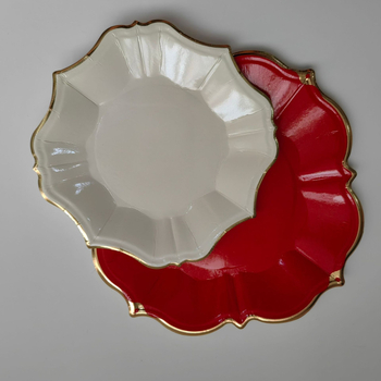 Еднократна хартиена чиния с дантелен кант, печат на лого, 350 g бял картон, персонализиране, пакет от 500 броя