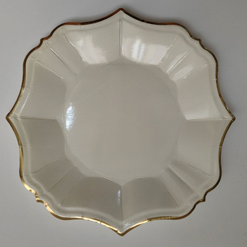 Еднократна хартиена чиния с дантелен кант, печат на лого, 350 g бял картон, персонализиране, пакет от 500 броя