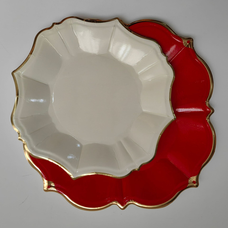 Ühekordne pabertaldrik pitsilise servaga, logotüübi trükk, 350 g valge kartong, kohandamine, pakendis 500 tk