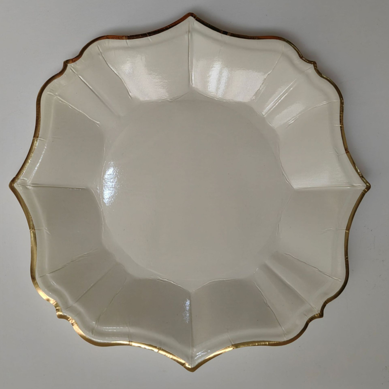 Ühekordne pabertaldrik pitsilise servaga, logotüübi trükk, 350 g valge kartong, kohandamine, pakendis 500 tk