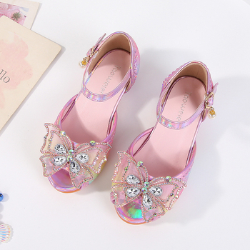 Детски сандали за момичета с катарама, PU горна част, PU вътрешност и PU стелка, TPR подметка, пеперуден декор със пайети, пролет 2025