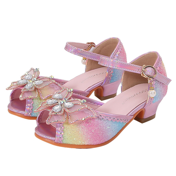 Детски сандали за момичета с катарама, PU горна част, PU вътрешност и PU стелка, TPR подметка, пеперуден декор със пайети, пролет 2025