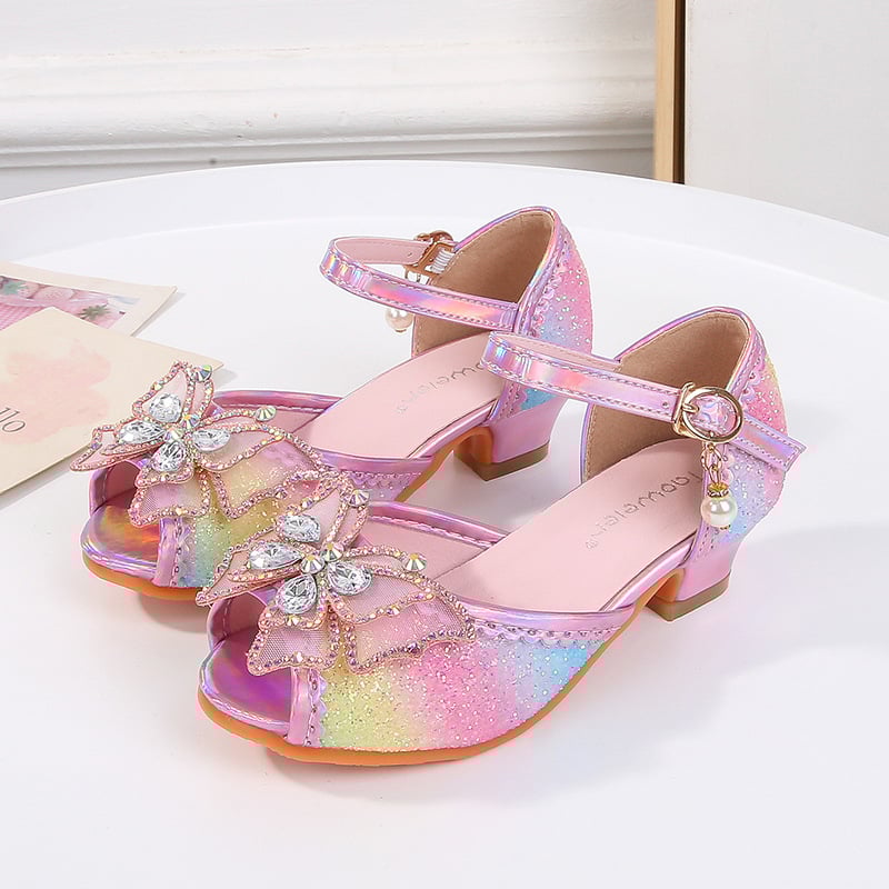 Детски сандали за момичета с катарама, PU горна част, PU вътрешност и PU стелка, TPR подметка, пеперуден декор със пайети, пролет 2025