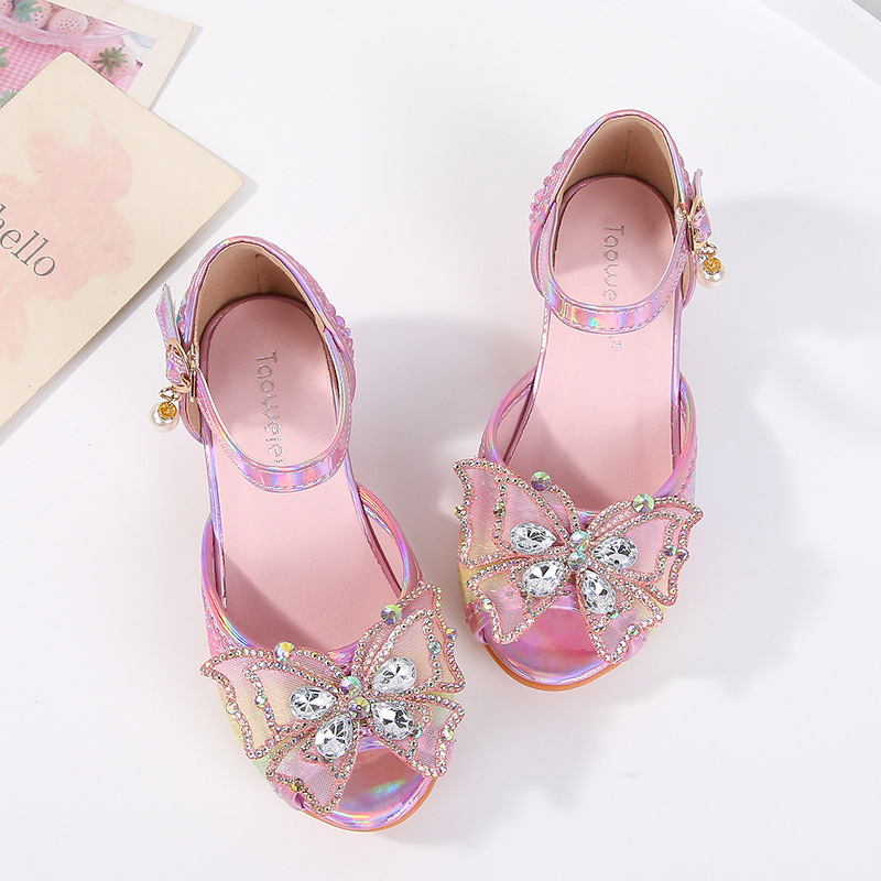 Детски сандали за момичета с катарама, PU горна част, PU вътрешност и PU стелка, TPR подметка, пеперуден декор със пайети, пролет 2025