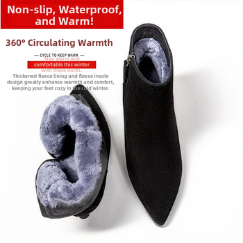 Dámske členkové čižmy z matnej kože, ostrá špička, stredný podpätok 3–5 cm, podšité fleecovou výstelkou a kašmírovou vložkou