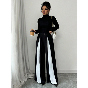 Polüesterist laiad püksid, vaba stiil, kõrge vöökoht, pikad, krinkleeritud tekstuur, 95% polüester