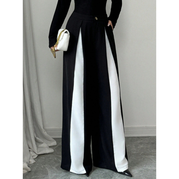 Polüesterist laiad püksid, vaba stiil, kõrge vöökoht, pikad, krinkleeritud tekstuur, 95% polüester