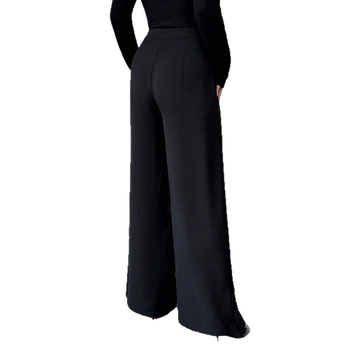 Polüesterist laiad püksid, vaba stiil, kõrge vöökoht, pikad, krinkleeritud tekstuur, 95% polüester