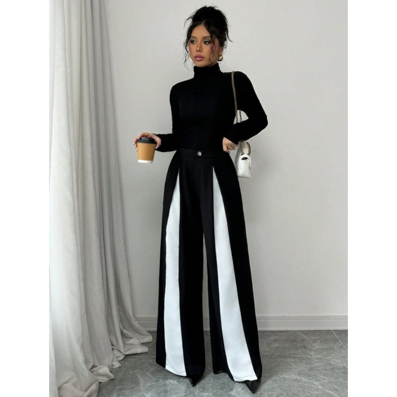 Polüesterist laiad püksid, vaba stiil, kõrge vöökoht, pikad, krinkleeritud tekstuur, 95% polüester