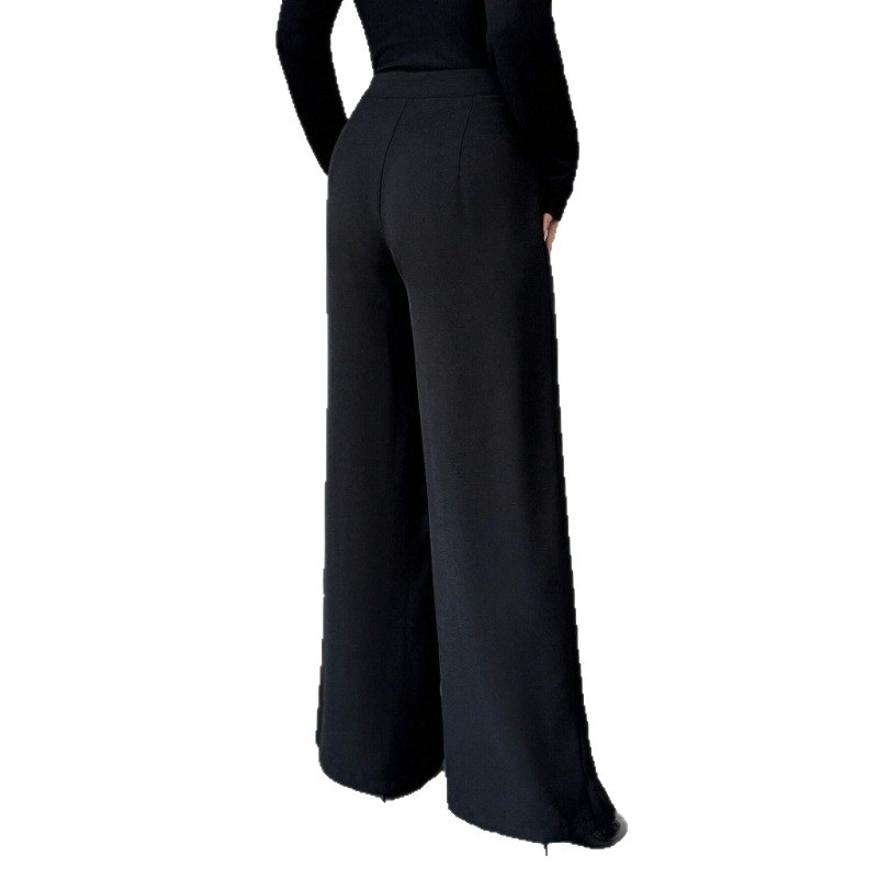 Polüesterist laiad püksid, vaba stiil, kõrge vöökoht, pikad, krinkleeritud tekstuur, 95% polüester