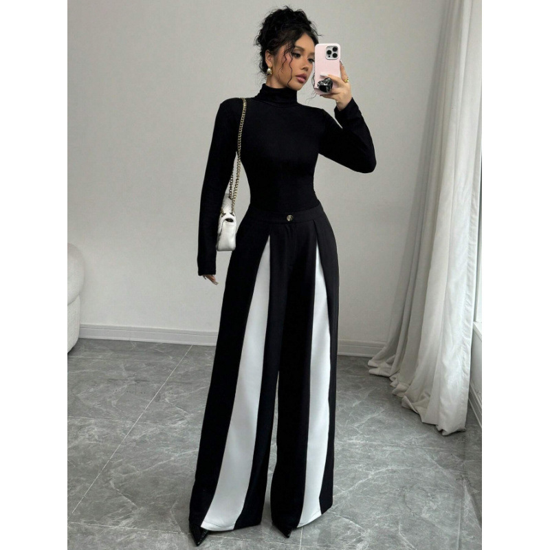 Polüesterist laiad püksid, vaba stiil, kõrge vöökoht, pikad, krinkleeritud tekstuur, 95% polüester