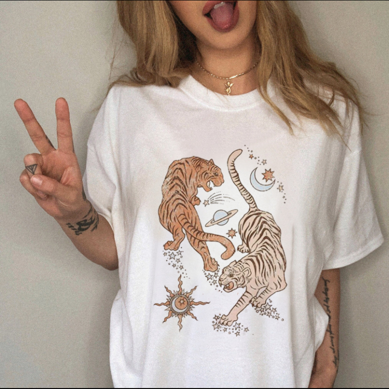 Naiste T-särk - Milk Silk, viskoos kiud, ümmargune kaelus, lühikesed varrukad, trükk