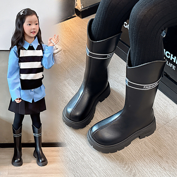 Детски момичешки ботуши до коляното от изкуствена кожа, подплатени с флис, страничен цип, гумена подметка, водоустойчиви.