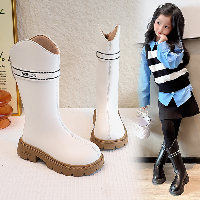 Детски момичешки ботуши до коляното от изкуствена кожа, подплатени с флис, страничен цип, гумена подметка, водоустойчиви.