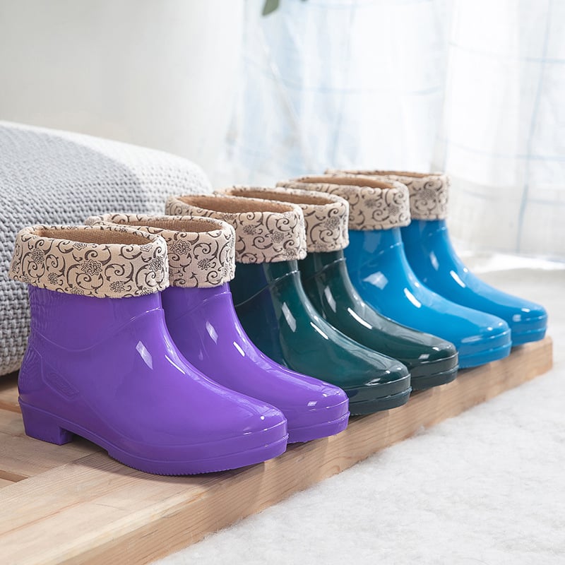 Дамски ботуши за дъжд едноцветни, PVC горна част, нисък връх, нисък ток 1–3 см, подходящи за четири сезона