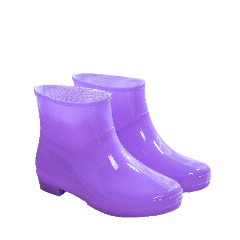 Дамски ботуши за дъжд едноцветни, PVC горна част, нисък връх, нисък ток 1–3 см, подходящи за четири сезона