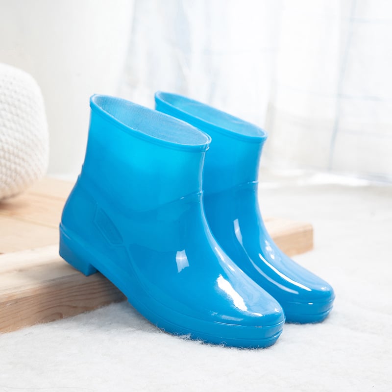 Дамски ботуши за дъжд едноцветни, PVC горна част, нисък връх, нисък ток 1–3 см, подходящи за четири сезона