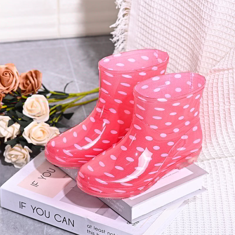 Дамски ботуши за дъжд едноцветни, PVC горна част, нисък връх, нисък ток 1–3 см, подходящи за четири сезона