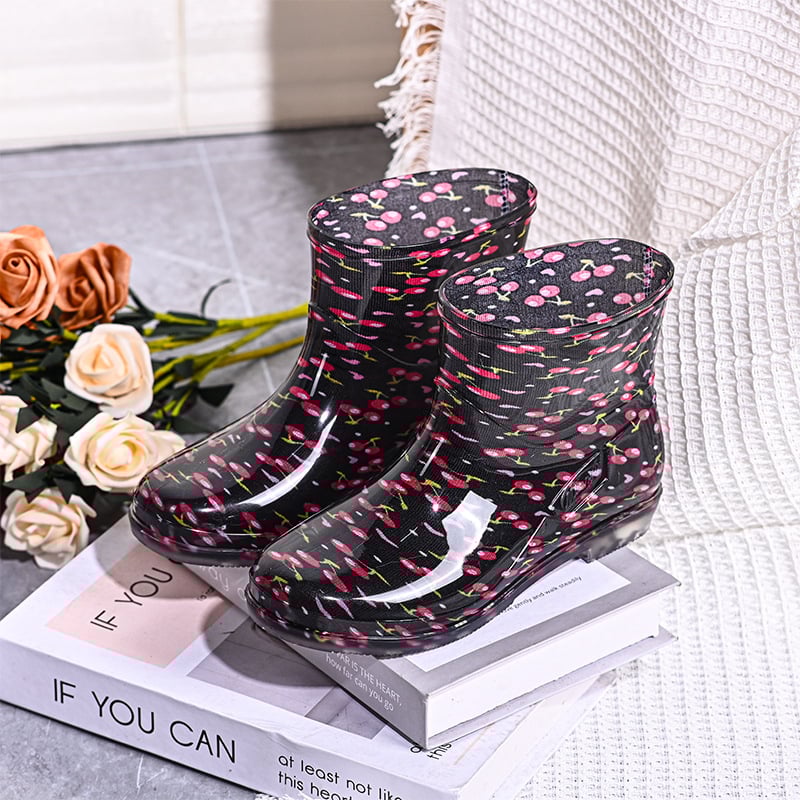 Дамски ботуши за дъжд едноцветни, PVC горна част, нисък връх, нисък ток 1–3 см, подходящи за четири сезона