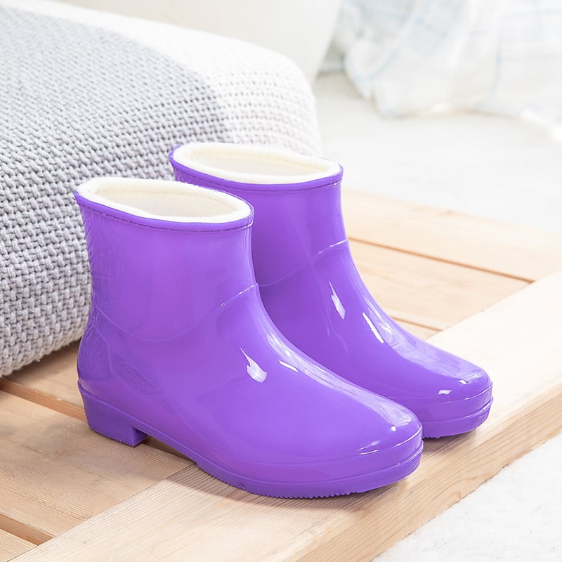 Дамски ботуши за дъжд едноцветни, PVC горна част, нисък връх, нисък ток 1–3 см, подходящи за четири сезона