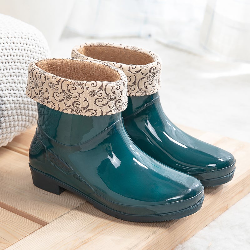 Дамски ботуши за дъжд едноцветни, PVC горна част, нисък връх, нисък ток 1–3 см, подходящи за четири сезона