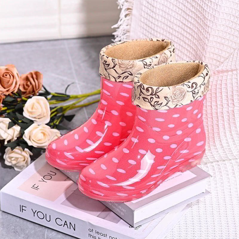 Дамски ботуши за дъжд едноцветни, PVC горна част, нисък връх, нисък ток 1–3 см, подходящи за четири сезона