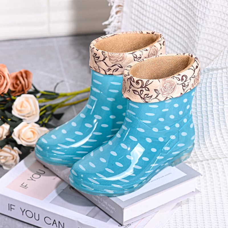 Дамски ботуши за дъжд едноцветни, PVC горна част, нисък връх, нисък ток 1–3 см, подходящи за четири сезона
