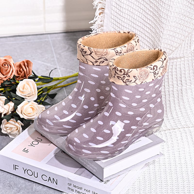 Дамски ботуши за дъжд едноцветни, PVC горна част, нисък връх, нисък ток 1–3 см, подходящи за четири сезона