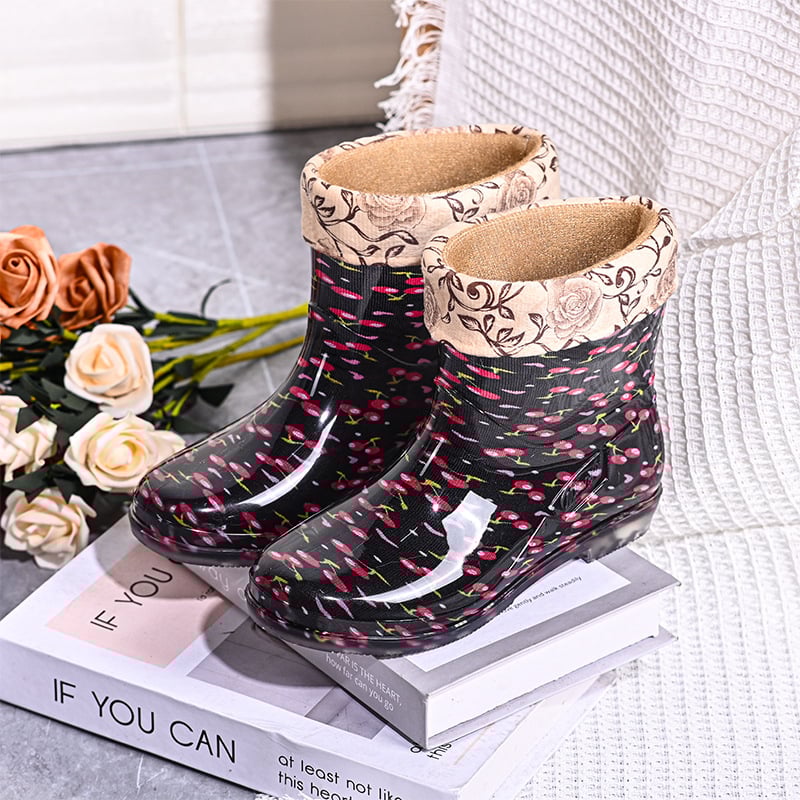 Дамски ботуши за дъжд едноцветни, PVC горна част, нисък връх, нисък ток 1–3 см, подходящи за четири сезона